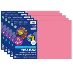 Construction Paper, Shocking Pink, 12" x 18", 50 Sheets Per Pack, 5 Packs