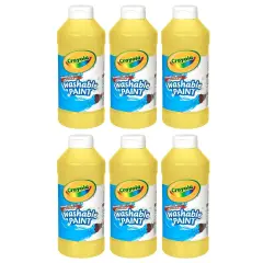Washable Paint, Yellow, 16 oz. Bottles, Pack of 6