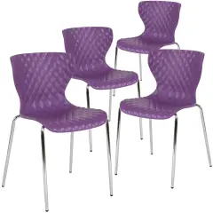Emma and Oliver 4 Pack Contemporary Design Plastic Stack Chair Purple