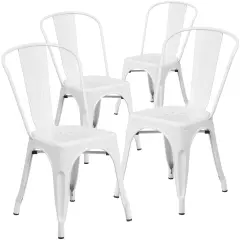 Emma and Oliver Commercial Grade 4 Pack Metal Indoor-Outdoor Stackable Chair White