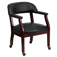 Emma and Oliver Conference Chair with Accent Nail Trimand Casters Black Vinyl