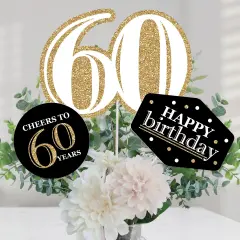 Big Dot of Happiness Adult 60th Birthday - Gold - Birthday Party Centerpiece Sticks - Table Toppers - Set of 15