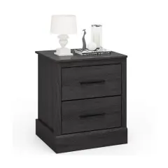 Wood Compact Floor Nightstand with Storage Drawers-Dark grey