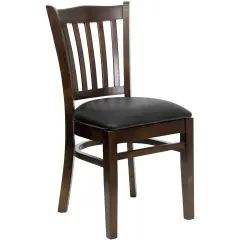 Emma and Oliver Vertical Slat Back Wooden Restaurant Dining Chair BlackVinyl/Walnut