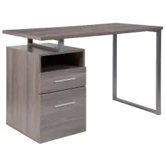Emma and Oliver Desk with Two Drawers and Metal Frame Light Ash