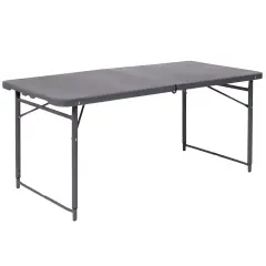 Emma and Oliver 4-Foot Height Adjustable Bi-Fold Dark Gray Plastic Folding Table with Handle
