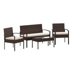 Emma and Oliver 4 Piece Patio Set with Steel Frame and Cushions - Outdoor Seating Brown/Beige