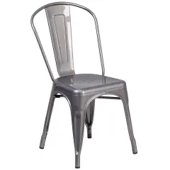 Merrick Lane Powder Coated Metal Stacking Dining Chair with Clear Coat Finish and Plastic Floor Glides for Indoor Use Clear Coated