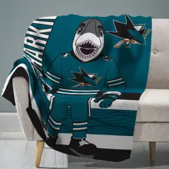 Sleep Squad San Jose Sharks SJ Sharkie Mascot 60&rdquo; x 80&rdquo; Raschel Plush Hockey Blanket