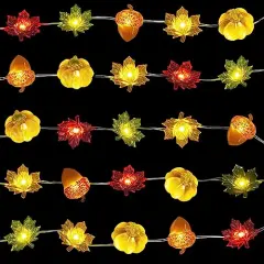 Thanksgiving Lights 10FT 30 LED Fall Lights 3D Pumpkin Maple Leaf Acorn Battery Operated String Lights Halloween Decorations Indoor Fall Decorations for Home Garland Party Autumn