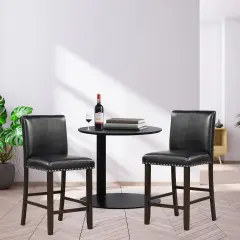 Set of 2 Bar Stools Counter Height Chairs with Padded Seat and Curved Backrest Black