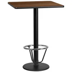 Emma and Oliver 30" Square Laminate Bar Table with 18" Round Foot Ring Base Walnut