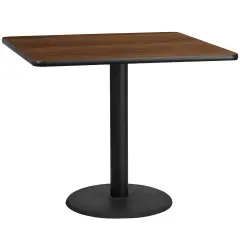 Emma and Oliver 42" Square Laminate Table Top with 24" Round Table Height Base Walnut