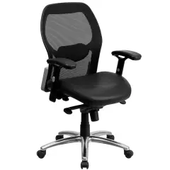 Emma and Oliver Mid-Back Super Mesh Executive Swivel Office Chair, Knee Tilt Control BlackLeaSoft/Mesh