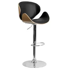 Emma and Oliver Bentwood Adjustable Height Barstool with Curved Vinyl Seat/Back Beech