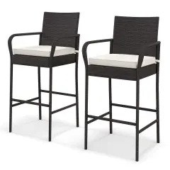 Patio PE Rattan Barstool Set with Armrests and Removable Seat Cushions Ideal for Outdoor Use
