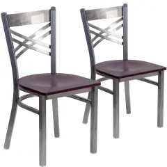 Emma and Oliver 2 Pack Clear Coated "X" Back Metal Restaurant Chair Mahogany/ClearCoated