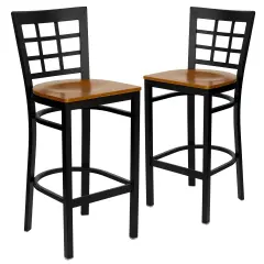 Emma and Oliver 2 Pack Window Back Metal Restaurant Barstool Cherry/BlackMetal