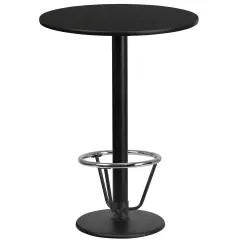 Emma and Oliver 24" Round Laminate Bar Table with 18" Round Foot Ring Base Black