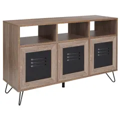 Emma and Oliver 44"W 3 Shelf Storage Console/Cabinet with Metal Doors Rustic