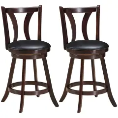 Set of 2 Swivel Counter Height Bar Stool with Upholstered Leather Padded Seat