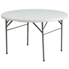 Emma and Oliver 4-Foot Round Bi-Fold Plastic Banquet and Event Folding Table with Carrying Handle Granite White