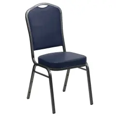 Emma and Oliver Crown Back Stacking Banquet Dining Chair NavyVinyl/SilverVein