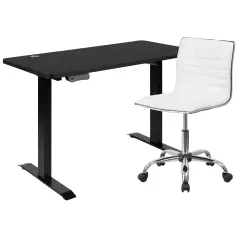 Emma and Oliver 48" Wide Electric Adjustable Standing Desk & Ribbed Office Chair Black/White