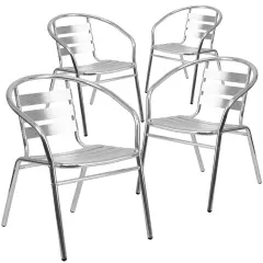 Emma and Oliver 4 Pack Aluminum Commercial Indoor-Outdoor Restaurant Stack Chair with Triple Slat Back