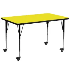 Emma and Oliver Mobile 30x72 Rectangle HP Laminate Adjustable Activity Table Yellow