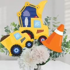 Big Dot of Happiness Construction Truck - Baby Shower or Birthday Party Centerpiece Sticks - Table Toppers - Set of 15