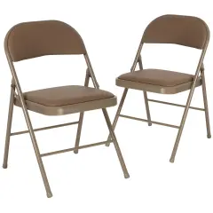 Emma and Oliver 2 Pack Home & Office Portable Vinyl Folding Metal Event Chair Beige