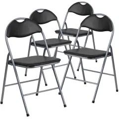 Emma and Oliver 4 Pack Vinyl Metal Folding Chair with Carrying Handle Black
