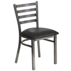 Emma and Oliver Clear Coated Ladder Back Metal Restaurant Dining Chair BlackVYL/ClearCoated
