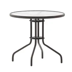 Emma and Oliver 31.5" Round Tempered Glass Metal Table with Smooth Ripple Design Top Clear/Bronze