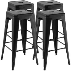 30 Inch Bar Stools Set of 4 with Square Seat and Handling Hole Black