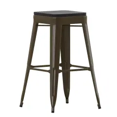Emma and Oliver Cory Set of Four Backless Metal Stools with All-Weather Poly Resin Seats for Indoor Use Only Gun Metal/Black