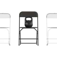 Emma and Oliver 4 Pack of Zia All-Weather, Extra Wide Contoured Plastic Folding Chairs with Metal Frame and 650 lb. Static Weight Capacity Black