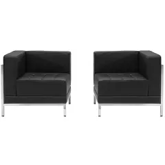 Emma and Oliver Home Office Faux Leather 2 Piece Corner Chair Set Black