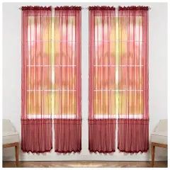 J&V TEXTILES 4-Pack Value: Solid Sheer Window Curtain Panels Burgundy