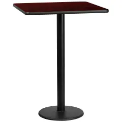 Emma and Oliver 30" Square Laminate Table Top with 18" Round Bar Height Table Base Mahogany
