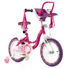 Kids Bike with Removable Doll Seat and Training Wheels Adjustable Handlebar