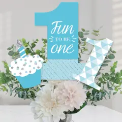 Big Dot of Happiness 1st Birthday Boy - Fun to be One - First Birthday Party Centerpiece Sticks - Table Toppers - Set of 15