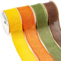 Fall Burlap Ribbon,Yellow/Orange/Sage/Brown Burlap Wired Ribbon,1.5 Inch x 4 Colors Total 20 Yard, Fall Wired Ribbon for Big Bow,Wreath,Outdoor Decoration