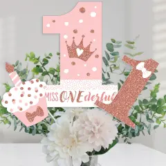 Big Dot of Happiness 1st Birthday Little Miss Onederful - Girl First Birthday Party Centerpiece Sticks - Table Toppers - Set of 15