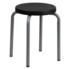 Emma and Oliver Stackable Stool with Silver Powder Coated Frame Black