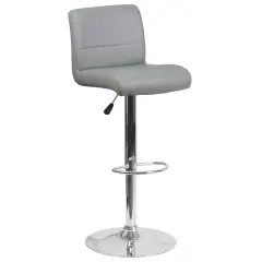 Emma and Oliver Swivel Rolled Seat Adjustable Height Barstool with Chrome Base Gray