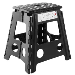 Casafield 16" Folding Step Stool with Handle, Black - Portable Collapsible Small Plastic Foot Stool for Adults - Use in the Kitchen, Bathroom and Bedroom