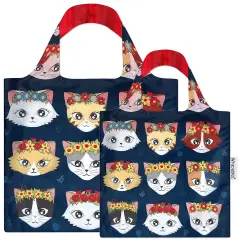 Wrapables Large & Small Allybag Foldable & Lightweight Reusable Grocery Bags (Set of 2) Cats & Crowns