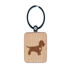 Wirehaired Dachshund Dog with Heart Engraved Wood Square Keychain Tag Charm